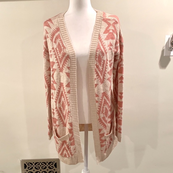 Pink Rose Tribal Aztec Print Open Cardigan - Picture 2 of 7
